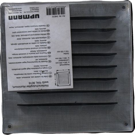 Grille de protection contre les intemperies en alu, blanc 150x150 mm protection anti-insectes, vis et chevill (1/2)