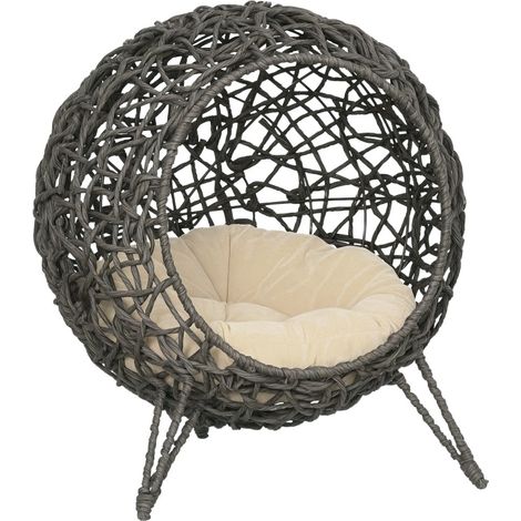 Casa para gatos de polirratán con cojín gris plateado Ø52 x 58 cm (1/5)