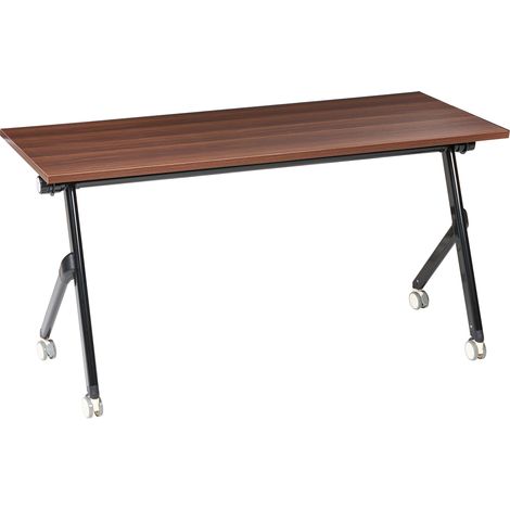 Escritorio rectangular moderno plegable con ruedas mesa móvil portátil 160 x 60 cm estructura de metal marrón oscuro y negro Bendi