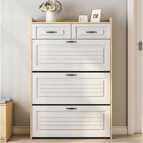 Schuhschrank Schuhkommode aufbewahrung 80cm Weiß Natur OKMYHOME (1/5)