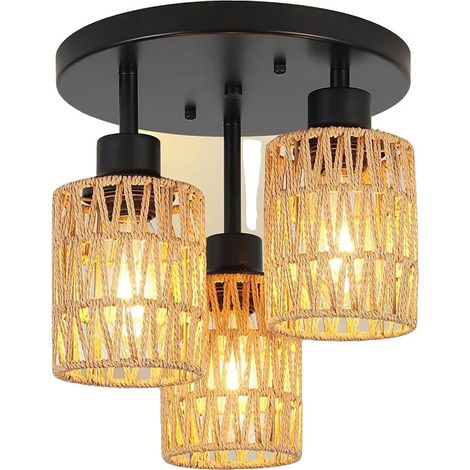 Lustre, Design en Rotin Tressé, Applique à 3 Lumières (1/2)
