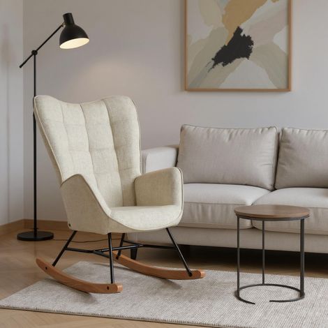 Meuble Cosy Fauteuil de Relaxation, Rocking Chair Confortable, Chaise à Bascule pour Salon en Tissu avec Pieds Bois et Métal (1/5)