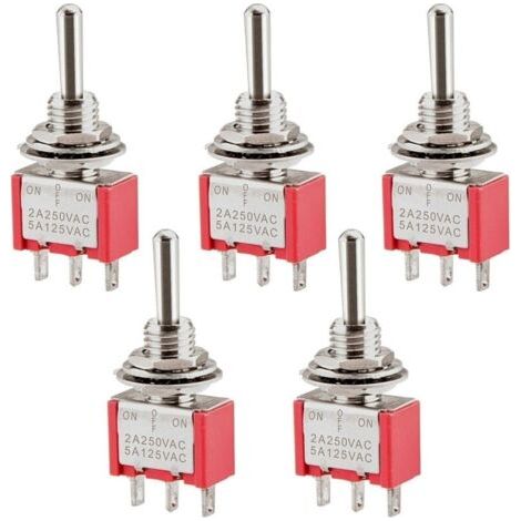 Interrupteur à bascule miniature MTS-103, ON-OFF-ON SPDT, 3 broches, 2A 250V, 5A 120V, 5 pièces (1/5)