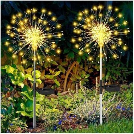 Lanterne Solaire Exterieur, 2 Pièces 120 LED Lampe Solaire Exterieur Decorative, 8 Modes Blanc Chaud Étanche Lampe Solaire de Pissenlit, Feux d'artifice Solaires pour Cour, Pelouse Décoration (1/5)