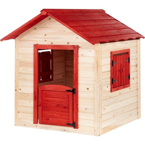 Casita de jardín casa de juegos infantil de madera clara tejado rojo Pelopio (1/5)