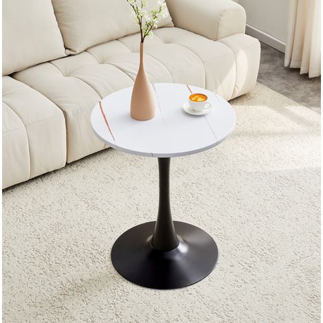 Table ronde d'appoint MDF blanc et métal noir OKMYHOME (1/5)