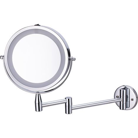 Miroir de maquillage mural lumineux 7 pouces, grossissement 1X/10X, 3 couleurs d'éclairage, miroir de salle de bain double face avec éclairage LED à intensité variable.