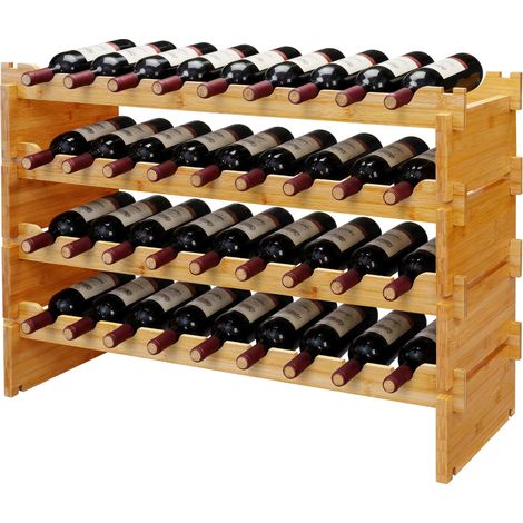 Relaxdays Wine Rack, 36 Bottles, Bamboo, HxWxD: 55 x 85 x 25.5 cm, Red & White Wine, Stackable Bottle Rack, Natural (1/5)