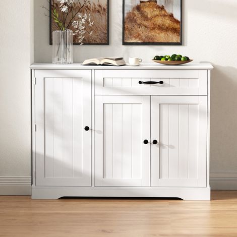 Credenza 107x40x83,4 cm - 3 ante e un cassetto - moderna ed elegante - MDF - bianco