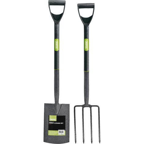 Ensemble Fourche et Pelle de Jardin en Acier Carbone Ensemble d'outils de Jardinage Outils de Jardin à Long Manche 83971 Vert Noir (1/5)