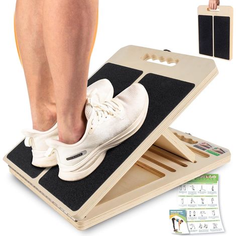 Planche inclinée, réglable, portable, en bois, pour l'étirement des mollets, avec affiche d'exercices-AquaForge (1/5)