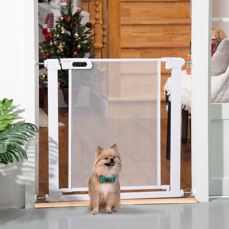 Laissez-Passer Réglable pour Chien avec Verrouillage Automatique, Acier et ABS, 75-82x76 cm, Blanc (1/5)