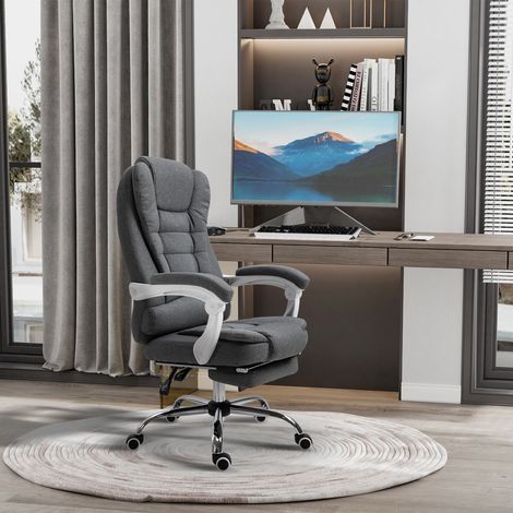 Chaise de bureau ergonomique avec repose-pieds pliable, réglable en hauteur et inclinable, gris métal 65L x 70l x 110-118H cm (1/5)