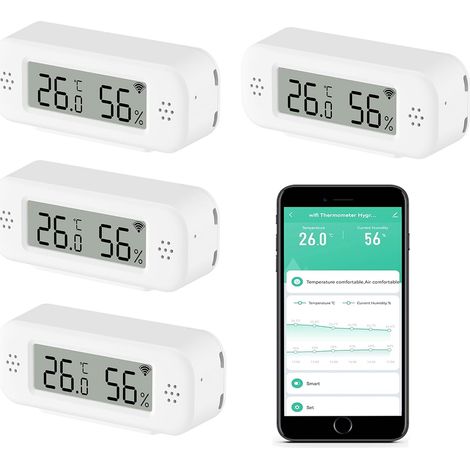 WLAN-Thermometer-Hygrometer für den Innenbereich: Intelligenter Temperatursensor, digitaler Feuchtigkeitsmonitor mit Alexa-Sprachsteuerung, App und Datenprotokollierung, für Schlafzimmer, Gewächshaus, (1/5)