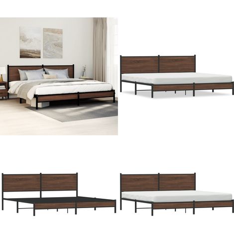 vidaXL Cadre de lit en métal sans matelas chêne marron 200x200 cm (1/5)