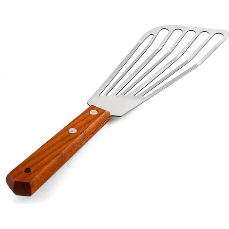 Espátula de cocina de acero inoxidable con mango de madera, escurridor, aceite, pescado, huevos, cocina (1/5)
