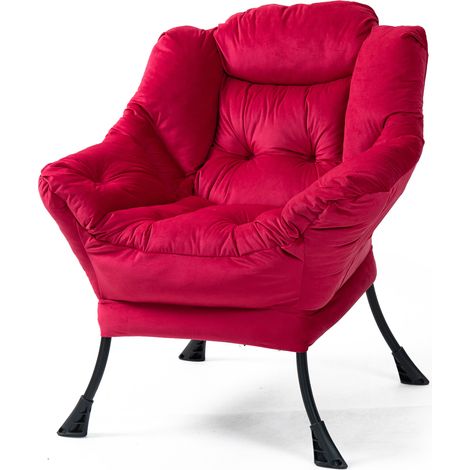 Poltrona Relax con Struttura in Metallo e Tasca Laterale, Imbottitura in Cotone PP, Design Semplice per Soggiorno, Camera da Letto e Balcone (1/5)