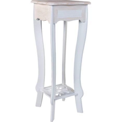 Support élégant en bois blanc pour pot de fleurs décoratif - blanc vieilli et bois naturel clair (1/5)