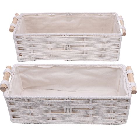 Panier Déco Bohème 2pcs Coton et Bois Naturel avec Poignées Rangement Élégant pour Papier Toilette Salon Entrée (1/5)