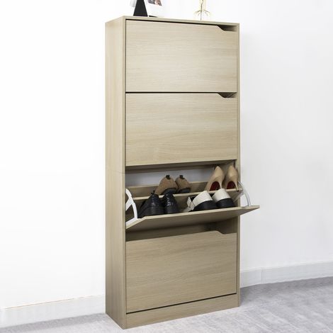Scarpiera 4 Ante Ripiani Doppia Profondità Porta Scarpe Colore Olmo 63x24x150cm (1/5)