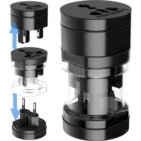 Convertidor de viaje 3 en 1, adaptador de corriente universal, accesorio esencial de viaje todo en uno, negro