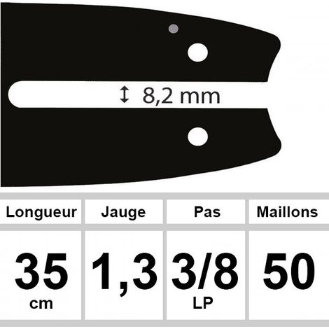 Guide pour tronçonneuse 35 cm – Pas de chaîne 3/8 LP – Épaisseur 1,3 mm – Compatible avec ALPINA, STIHL, OLEO MAC
