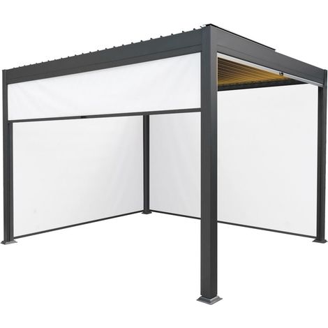 Anthracite Aluminium Pergola With White Blinds & LED Lights - 3m