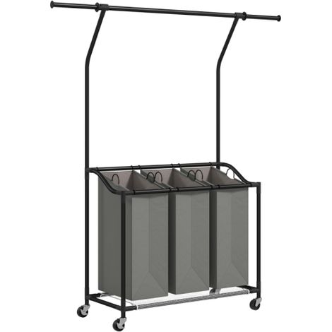 3-Pack 42L Laundry Basket Set with Hanging Rail in Stylish Black and Grey
