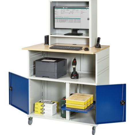 Table d'ordinateur Rau avec boîtier pour écran mobile LxPxH 1100x800x1100/1810mm (1/4)