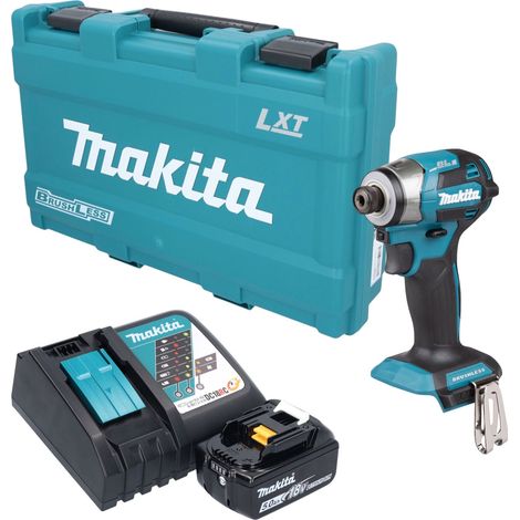 Atornillador de impacto a batería Makita DTD 173 RT1K de 18 V, 180 Nm, 1/4", sin escobillas + 1 batería de 5,0 Ah + cargador + maletín (1/5)