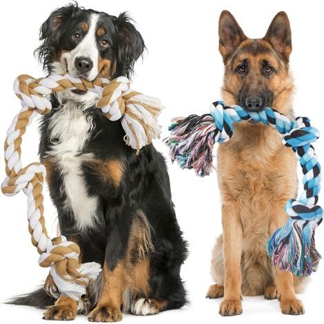 Deux Jouets De Chien Extra Gros pour Mâcher Agressifs - 74 cm + 58 cm De Corde Indestructible Toys pour Chiens Grands Et Moyens, Corde De Coton pour La Remorque De Guerre (1/5)