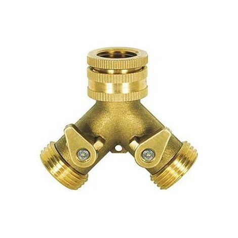 Nez de robinet laiton à double circuits 20 x 27 mm – Raccords pour tuyaux d'arrosage – Vannes d'arrêt pour gestion de l'eau (1/5)