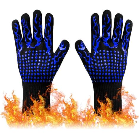 Extrem hitzebeständige Ofenhandschuhe bis 800 °C, wasserdicht und ölbeständiges Silikon, zum Schweißen und Kochen, blau