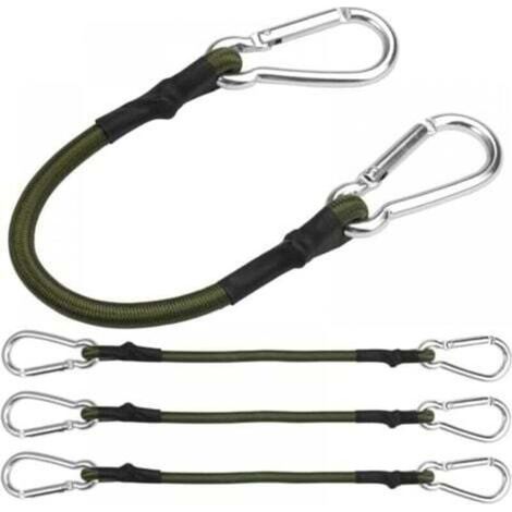 Set of 4 Elastic Bungee Cords with Carabiners, 30cm Elastic Cord with Carabiner, Elastic Luggage Cord, Heavy Duty Elastic Straps with Hooks for Camping, Tarpaulins, Tents, Luggage