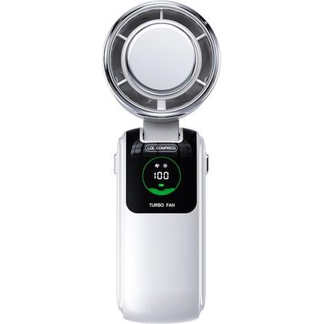 Filiyano-Compresse glacée, ventilateur turbo portable, affichage numérique, pliable, tête rotative, 5 vitesses, rechargeable par USB, blanc. (1/2)
