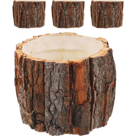 4 Stück Rustikale Blumentöpfe Rinde Pflanzkübel Kleine Holz