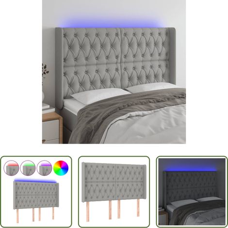 vidaXL Cabecero con LED de tela gris claro 147x16x118/128 cm (1/5)