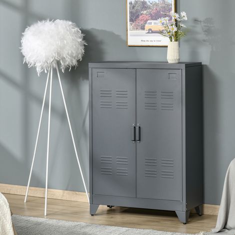 Archivador de oficina de 3 niveles con 2 estantes ajustables, archivador metálico con 2 puertas, para hogar, oficina y garaje, 75x33x110cm, gris