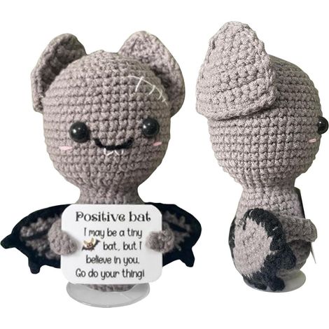 Chauve-souris tricotée pour Halloween - Doudou d'Halloween en tricot  Chauve-souris inspirante en laine avec cartes d'affirmations