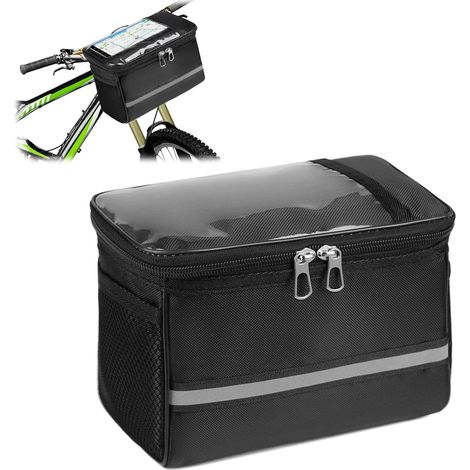 Sacoches de Guidon Vélo, Sacoche Velo Avant Étanche, Sac Avant de Vélo avec Support pour Téléphone Rangement et Bande Réfléchissante, Sacoche Vélo pour Vélo de Route, VTT Électrique