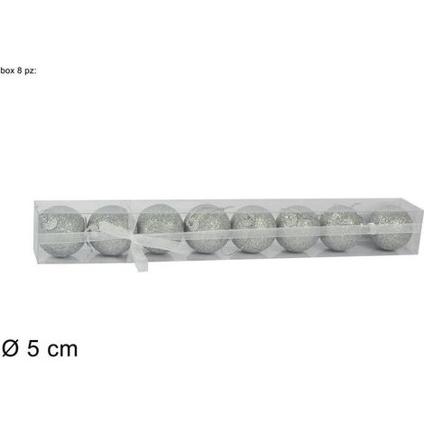 BOX 8 PALLINE DI NATALE DIAMETRO CM 5 GLITTER SILVER