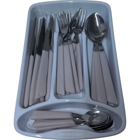 Servizio di Posate completo 24 Pezzi per tavola di 6 persone manico rosa in Acciaio Inossidabile Lavabili in Lavastoviglie Made in Italy in omaggio il Porta Posate da Cassetto