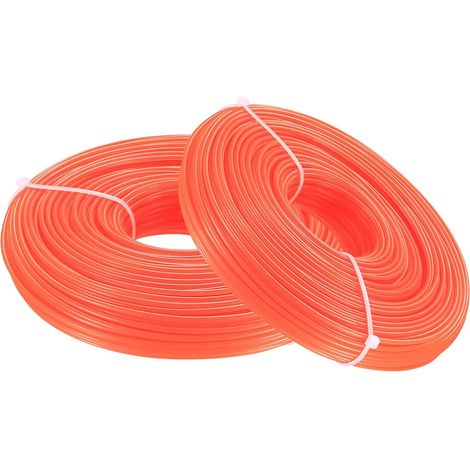 2 Rolls of Edge Cutting Thread, 2 mm x 50 m Strimmer Wire, Brush Cutter Wire, Nylon Wire for Edging Trimmer, Grass Trimmer Line, Orange, 100 Metres Total