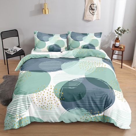 Bettwäsche-Set 155x220 cm mit geometrischem Kreis-Muster, 100% Mikrofaser, Reißverschluss