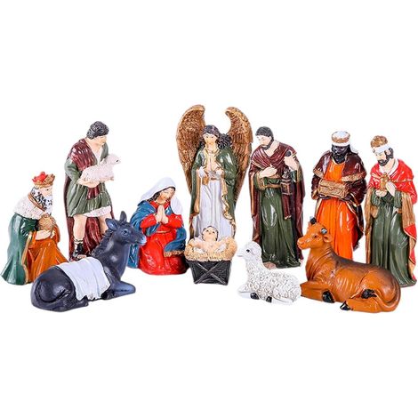 Crèche de Noël avec figurines, figurines de crèche de Noël, en résine, statue de crèche de Jésus, sainte famille, crèche de table pour maison, bureau, église, école (1/5)