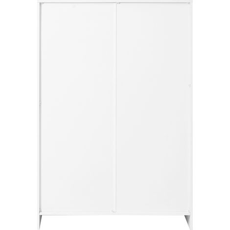 Zapatero moderno blanco con 2 puertas, estantes ajustables y tiradores dorados, 146 x 34 x 109 cm (1/5)