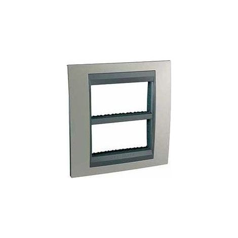 Plaque de finition 4 poste 2 rangées 2x4M avec support couleur nickel mat liseré graphite pour appareillage mural UNICA (1/2)