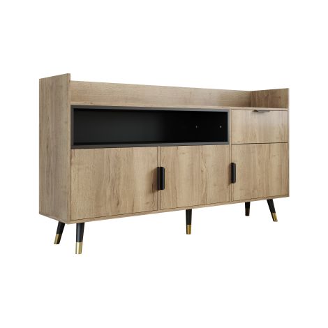 Buffet minimaliste LED étagères ouvertes 160x35x82cm salon bureau