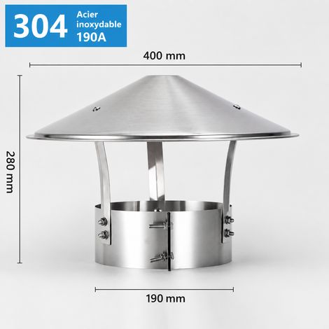 Chapeau de cheminée anti-pluie en inox 304 pour conduit 190 mm 304 190 40 × 40 × 8 cm 1 kg – Livraison gratuite