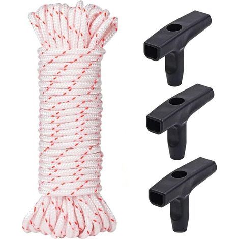 3 Pièces Poignées de Démarrage avec Corde de Lanceur à Rappel de 10 Mètres 3,0 mm, Pièces de Tondeuse à Gazon pour Tondeuses à Gazon, Tronçonneuses et Débroussailleuses, Facilité d’Installation (1/4)